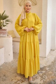 Modest Mustard Hijab Dress 14121HR - 2