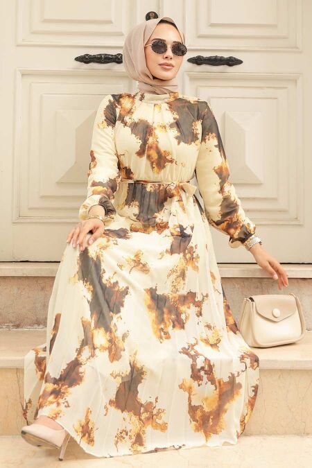 Modest Mustard Long Dress 34461HR - NEVA STYLE