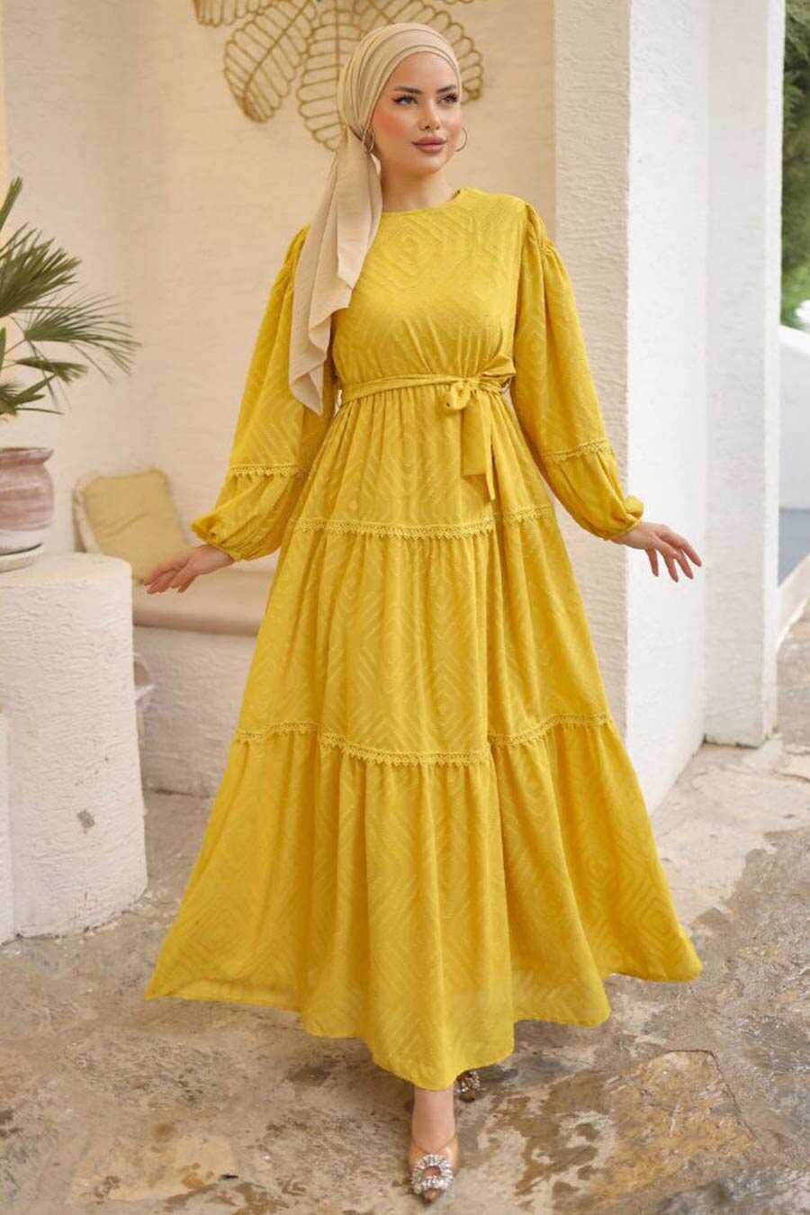 Modest Mustard Long Sleeve Dress 14131HR