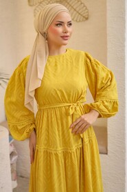 Modest Mustard Long Sleeve Dress 14131HR - Thumbnail
