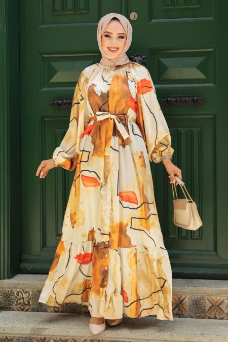 Modest Mustard Long Sleeve Dress 23156HR - NEVA STYLE