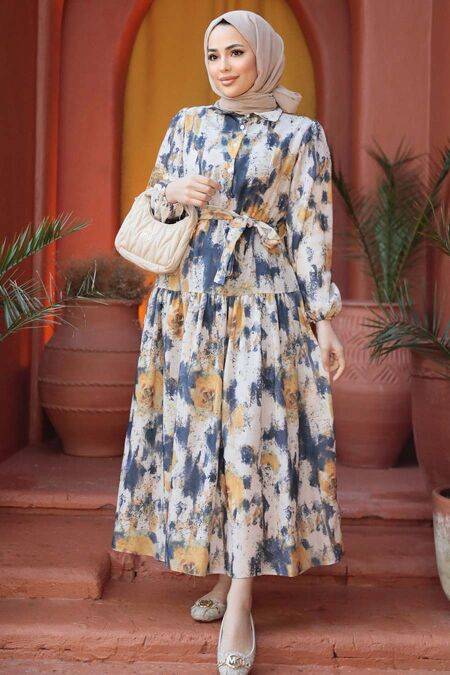 Modest Mustard Maxi Dress 60892HR - NEVA STYLE