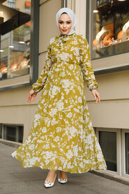 Modest Mustard Maxi Floral Dress 50352HR - 1