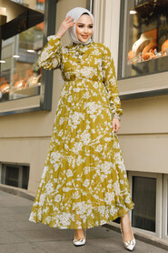 Modest Mustard Maxi Floral Dress 50352HR - 2