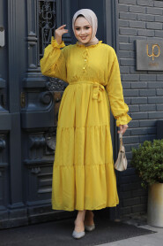 Modest Mustard Pastel Dress 14232HR - 2