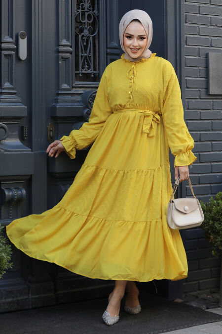 Modest Mustard Pastel Dress 14232HR - NEVA STYLE