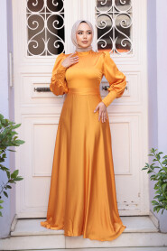 Modest Mustard Satin Bridesmaid Dress 23242HR - 2