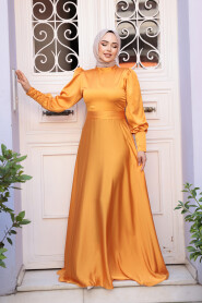 Modest Mustard Satin Bridesmaid Dress 23242HR - 4