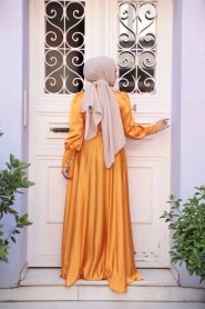 Modest Mustard Satin Bridesmaid Dress 23242HR - 5