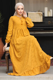 Modest Mustard Summer Dress 23201HR - 1