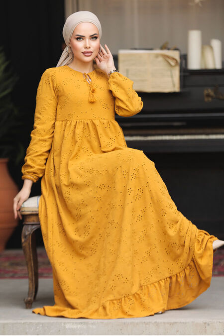Modest Mustard Summer Dress 23201HR - NEVA STYLE