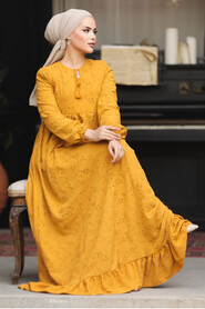 Modest Mustard Summer Dress 23201HR - 2