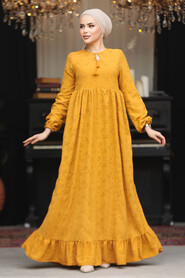 Modest Mustard Summer Dress 23201HR - 3