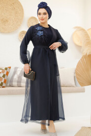 Modest Navy Blue Abaya 46651L - 3