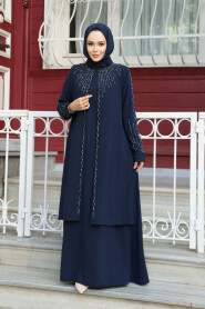 Modest Navy Blue Abaya Dress 29131L - 3