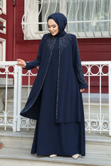 Modest Navy Blue Abaya Dress 29131L - NEVA STYLE