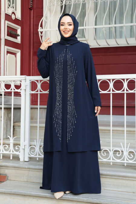 Modest Navy Blue Abaya Dress 29132L - NEVA STYLE
