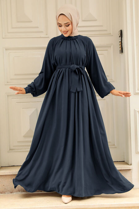 Modest Navy Blue Abaya Dress 330113L - NEVA STYLE