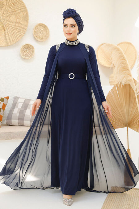 Modest Navy Blue Abaya Dual Suit 43201L - NEVA STYLE
