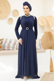 Modest Navy Blue Abaya Dual Suit 43201L - 5