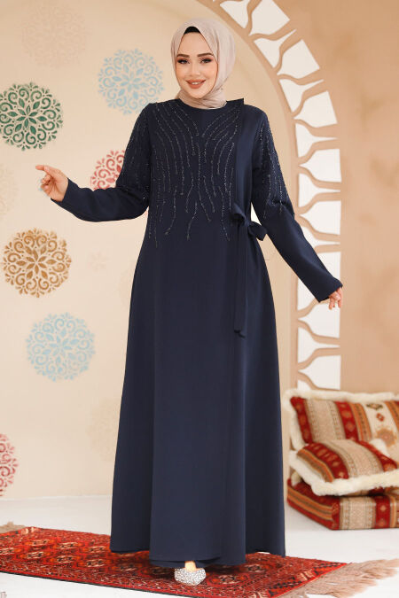 Modest Navy Blue Abaya Dubai 29115L - NEVA STYLE