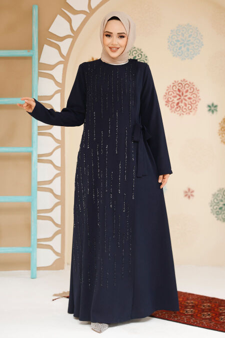 Modest Navy Blue Abaya Dubai 29116L - NEVA STYLE