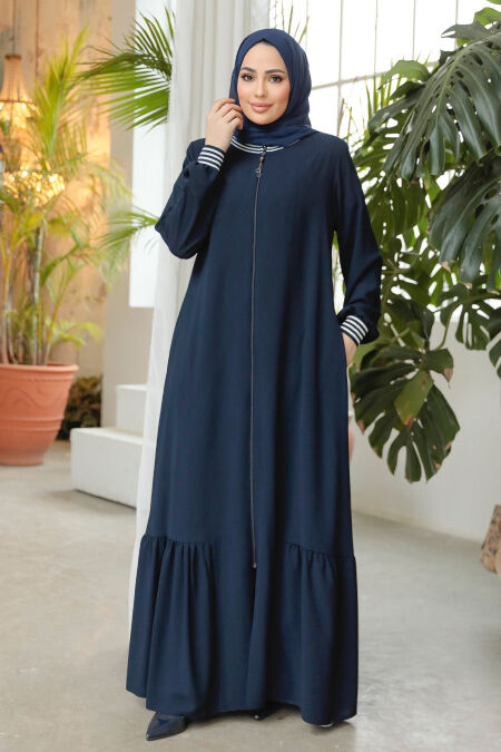 Modest Navy Blue Abaya Dubai 45276L - NEVA STYLE