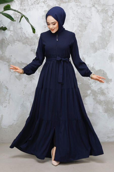 Modest Navy Blue Abaya Dubai 80781L - NEVA STYLE