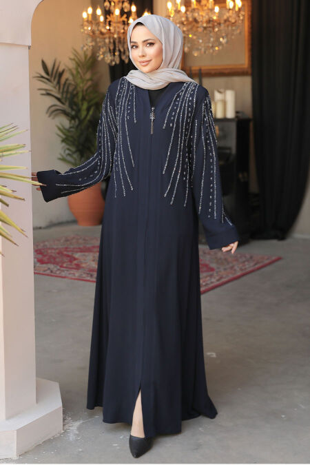 Modest Navy Blue Abaya For Women 29111L - NEVA STYLE