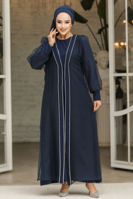 Modest Navy Blue Abaya Suit 4626L - NEVA STYLE