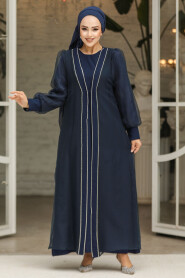 Modest Navy Blue Abaya Suit 4626L - 2