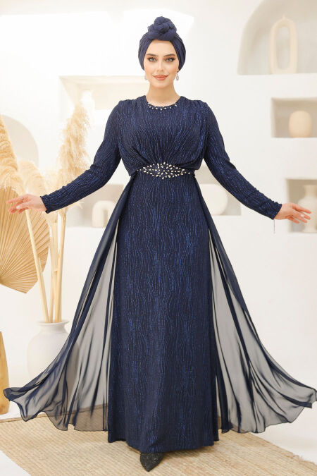 Modest Navy Blue Bridal Dress 4443L - NEVA STYLE