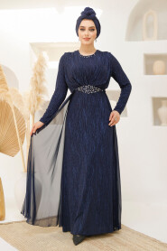 Modest Navy Blue Bridal Dress 4443L - 2