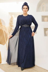 Modest Navy Blue Bridal Dress 4443L - 3