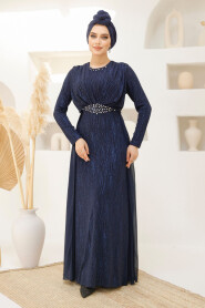 Modest Navy Blue Bridal Dress 4443L - 4