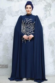 Modest Navy Blue Bridal Dress 49912L - 3