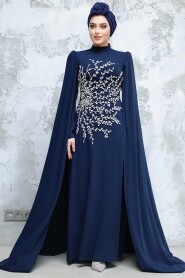 Modest Navy Blue Bridal Dress 49912L - 1