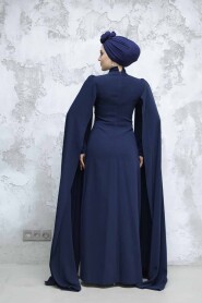 Modest Navy Blue Bridal Dress 49912L - 4