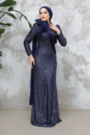 Modest Navy Blue Bridal Dress 50541L - 3