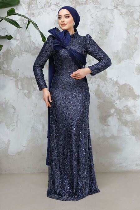 Modest Navy Blue Bridal Dress 50541L - NEVA STYLE