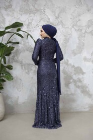 Modest Navy Blue Bridal Dress 50541L - 4