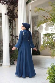 Modest Navy Blue Bridal Dress 51641L - 5