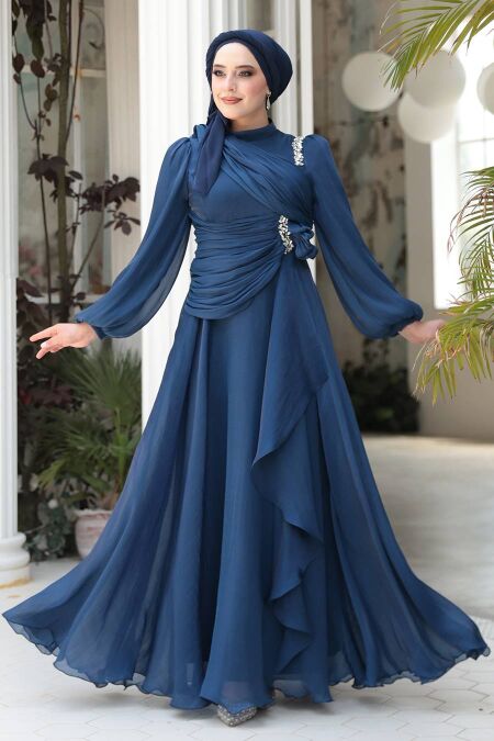 Modest Navy Blue Bridal Dress 51641L - NEVA STYLE