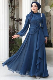 Modest Navy Blue Bridal Dress 51641L - 4