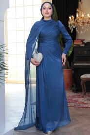 Modest Navy Blue Bridal Dress 52142L - 4