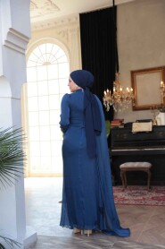 Modest Navy Blue Bridal Dress 52142L - 5
