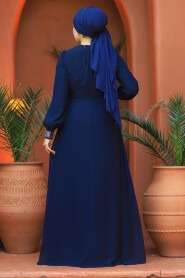 Modest Navy Blue Bridesmaid Dress 25876L - 4