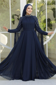 Modest Navy Blue Bridesmaid Dress 47381L - 2