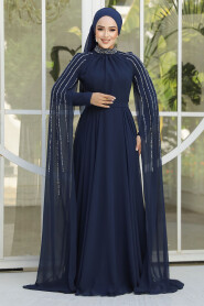 Modest Navy Blue Bridesmaid Dress 47381L - 1