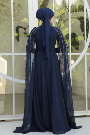 Modest Navy Blue Bridesmaid Dress 47381L - 4